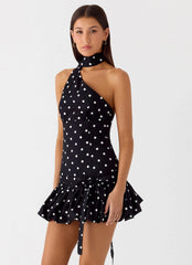 Belina Scarf Mini Dress Black Polkadot