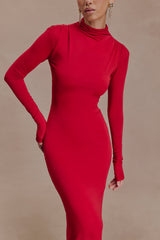 Kiyah Slinky Cut Out Maxi Dress - Red