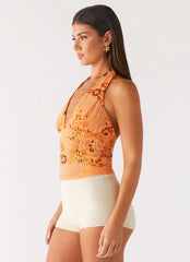 Atlanta Sequin Halter Top Orange