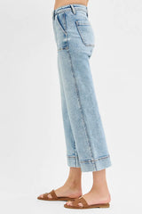 Hazel Blues® | RISEN High Rise Crop Wide Front Seam Detailed Jeans