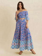 Hazel Blues® |  Smocked Off-Shoulder Printed Top and Skirt Set