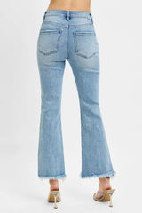 Hazel Blues® |  RISEN High Rise Crop Bootcut Fray Hem Jeans