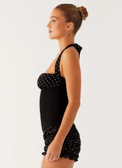 Channel Bustier Top Black Polka Dot