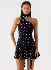 Belina Scarf Mini Dress Black Polkadot