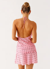 Cyna Cowl Mini Dress Strawberry Dot