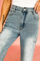 Hazel Blues® |  Star Embroidered High Waist Wide Leg Jeans