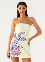 Denby Strapless Mini Dress Purple Floral