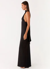 Alicia Satin Halter Maxi Dress Black