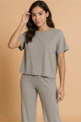 Hazel Blues® |  Zenana Soft Melange Short Sleeve Tee & Long Pants Set