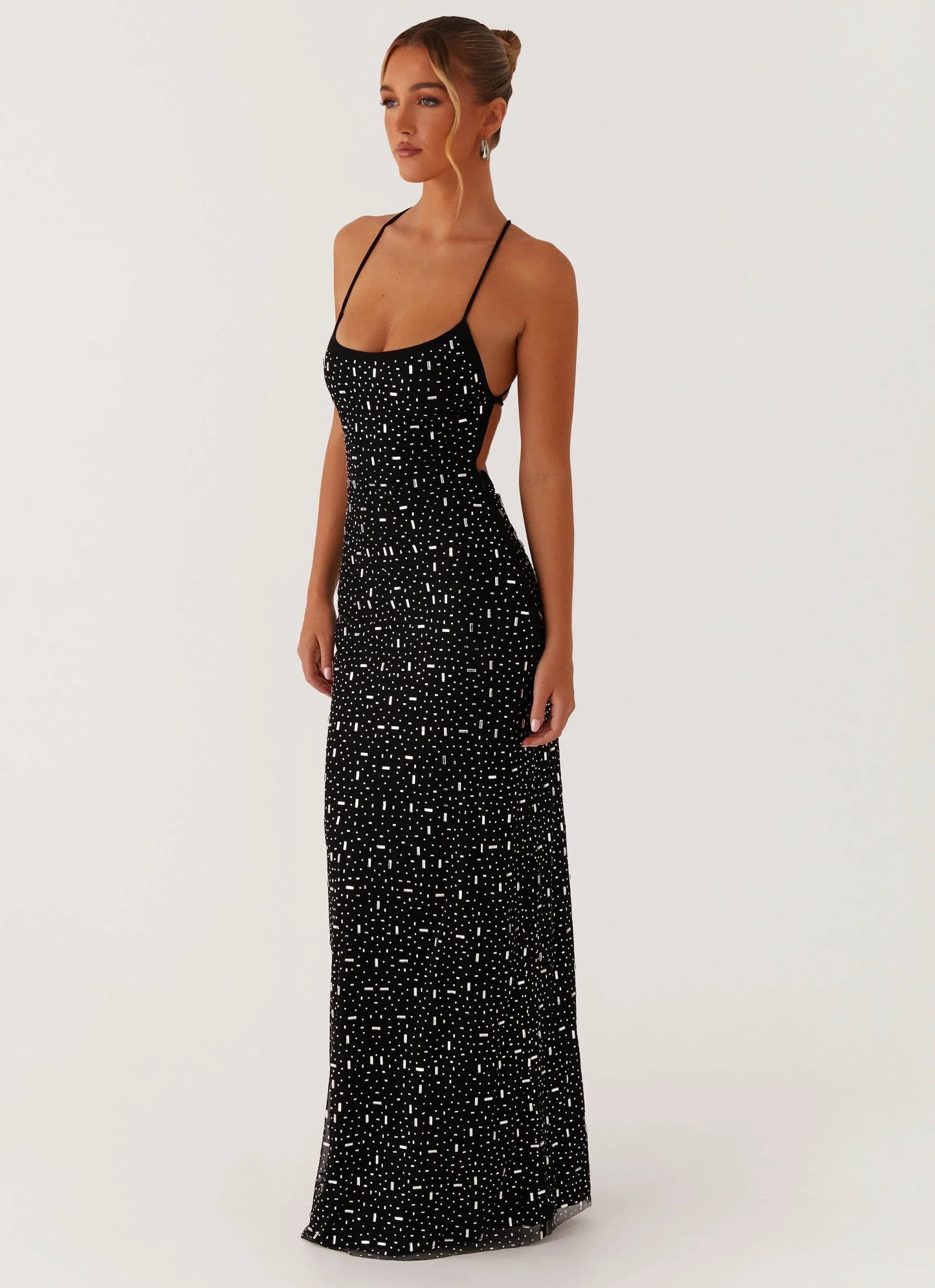 Cressida Rhinestone Mesh Maxi Dress Black