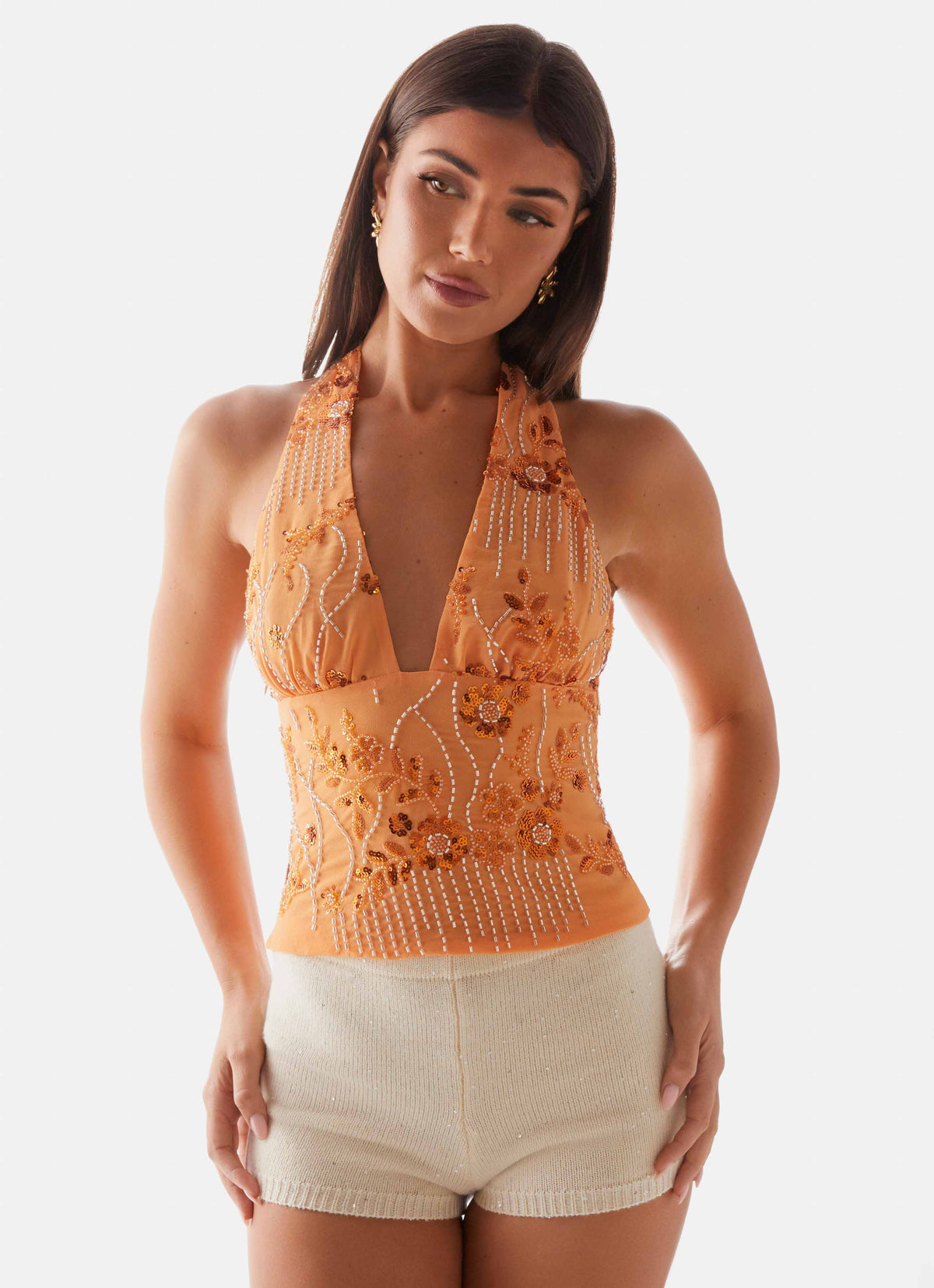 Atlanta Sequin Halter Top Orange