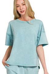 Hazel Blues® |  Zenana Acid Washed Short Sleeve Tee & Shorts Set