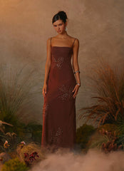 Bayla Beaded Flower Maxi Dress Chocolate