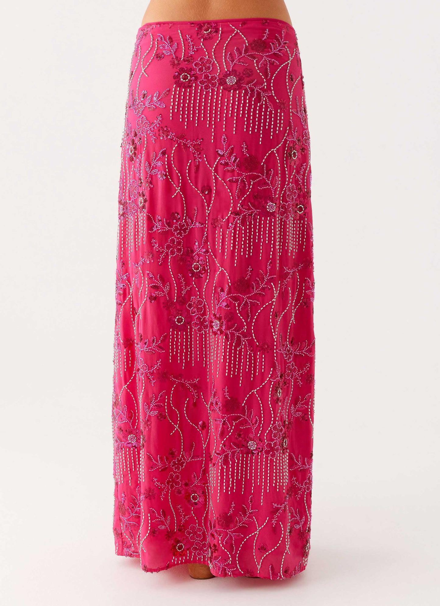 Corinna Low Rise Sequin Maxi Skirt Fuchsia