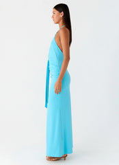 Dare Me Halter Maxi Dress Aqua Blue