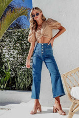 Hazel Blues® |  Button Fly Cropped Wide Leg Jeans