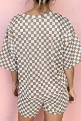 Hazel Blues® |  Checkered Round Neck Top and Shorts Set