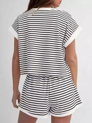 Hazel Blues® | Contrast Striped T-Shirt and Shorts Set