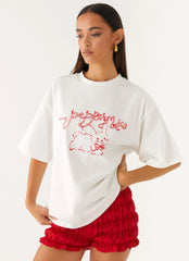 Born To Have Fun Oversized Graphic Tee Pink Bunny