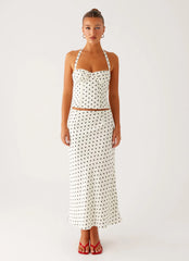 Breanne Midi Skirt White Polka Dot