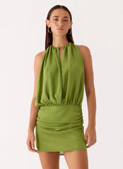 Dialed In Chiffon Mini Dress Fern Green