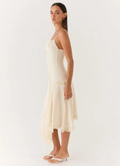 Cleosa Asymmetrical Midi Dress Ivory