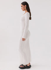 Crystal Cascade Knit Maxi Dress White