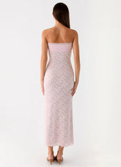 Alida Strapless Jacquard Midi Dress Pink