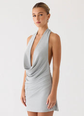 Atenea Cowl Mini Dress Silver