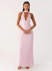 Alicia Satin Halter Maxi Dress Baby Pink