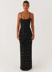 Cressida Rhinestone Mesh Maxi Dress Black