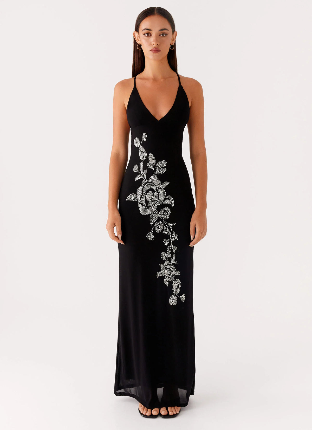 Beki Beaded Mesh Maxi Dress Black