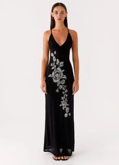 Beki Beaded Mesh Maxi Dress Black