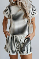 Hazel Blues® |  Striped Contrast Top and Shorts Set