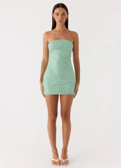 Dangerous Kind Beaded Mini Dress Sage