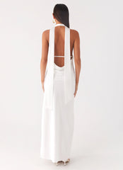 Alicia Satin Halter Maxi Dress White