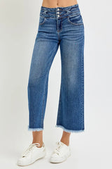 Hazel Blues® |  RISEN High Rise Crop Wide Leg Jeans with Wide Band Detail