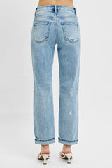 Hazel Blues® | RISEN High Rise Ankle Boyfriend Distressed Jeans