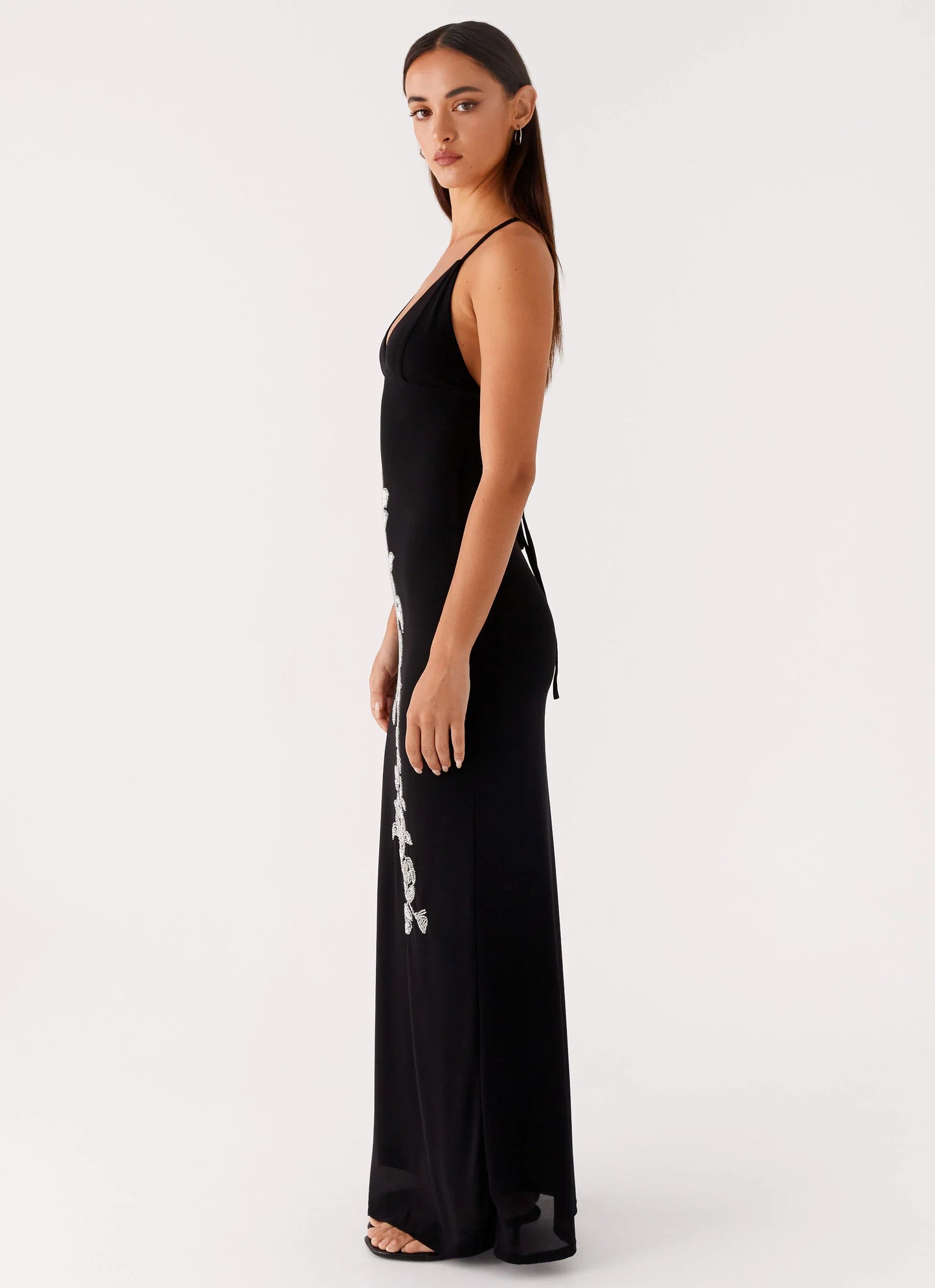 Beki Beaded Mesh Maxi Dress Black