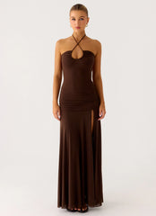 Callie Ruched Maxi Dress Chocolate