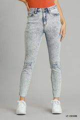 Hazel Blues® |  Umgee 5-Pockets Distressed Detail Stretch Denim Skinny Jeans with Unfinished Hem