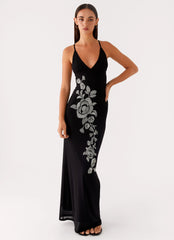 Beki Beaded Mesh Maxi Dress Black