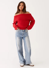 Bardot Knit Long Sleeve Top Cherry