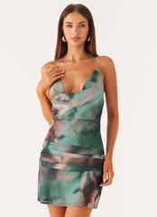 Cyna Cowl Mini Dress Sea Splash