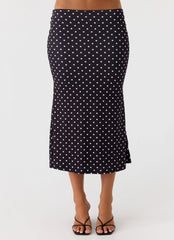Bahama Low Rise Midi Skirt Black Polkadot