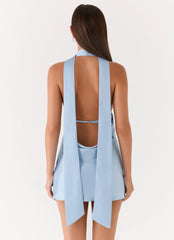 Alicia Satin Halter Mini Dress Pale Blue