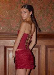 Atenea Draped Organza Corset Deep Red