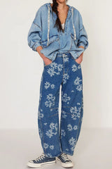 Hazel Blues® |  Flower Print Wide Leg Jeans
