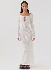 Crystal Cascade Knit Maxi Dress White