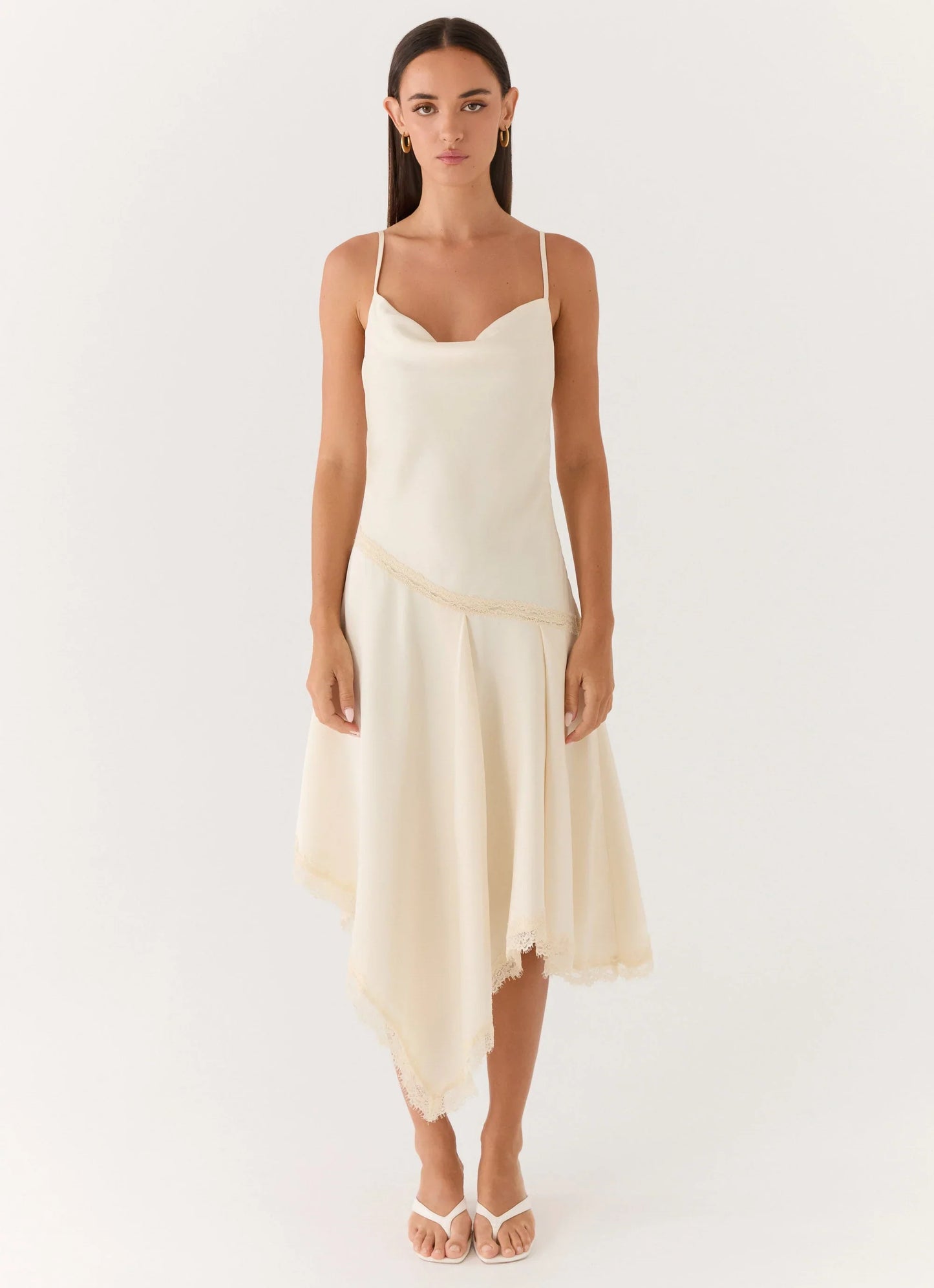 Cleosa Asymmetrical Midi Dress Ivory